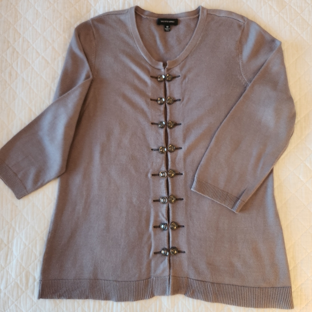 Saks Fifth Ave. Taupe/ Lavender Medium  Cardigan with Button Accents